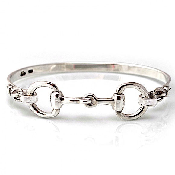 Sterling Silver Horse Bit Design Bangle Bracelet - Picture 12 of 14